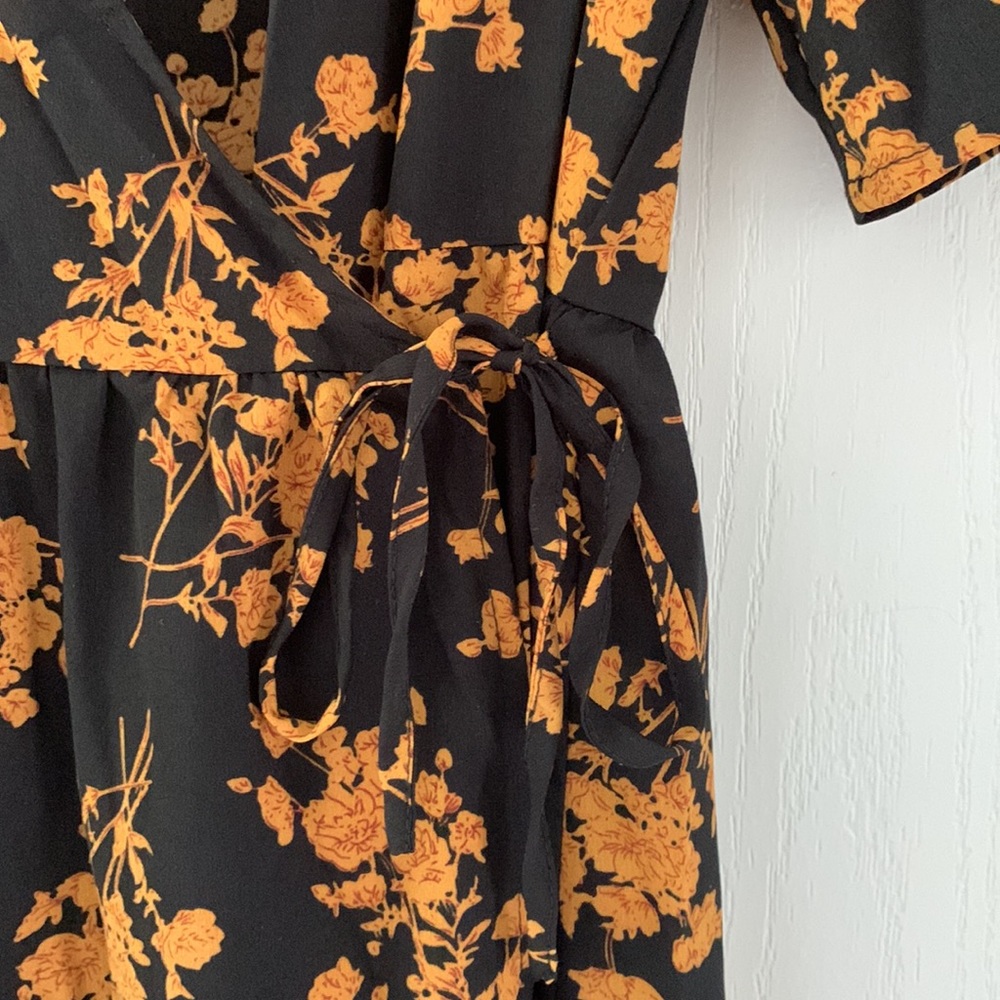 Shein wrap maxi floral dress black tan fall bump friendly maternity - Picture 5 of 13